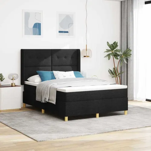 Box spring krevet s LED trakama Crna 140 x 200 cm tkanina - Crna 140 x 200 cm Prošiveno gumbima Cijena