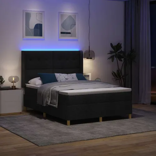 Box spring krevet s LED trakama Crna 140 x 200 cm tkanina - Crna 140 x 200 cm Prošiveno gumbima Cijena