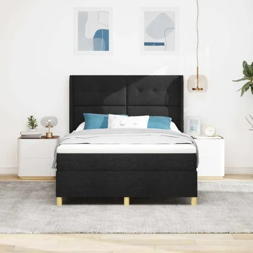 Box spring krevet s LED trakama Crna 140 x 200 cm tkanina - Crna 140 x 200 cm Prošiveno gumbima Cijena