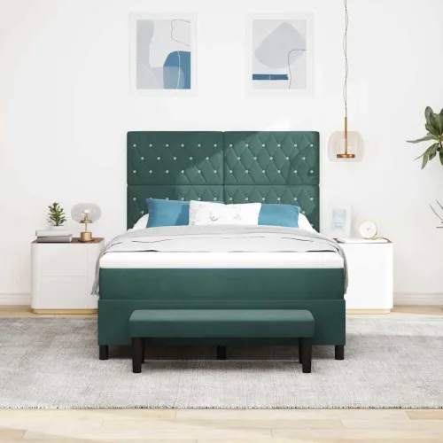 Box spring krevet Tamnozelena 190 x 140 cm Baršun - Tamnozelena 140 x 190 cm Kristal s dugmadima Cijena