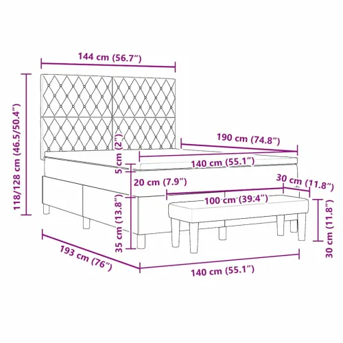 Box spring krevet Tamnozelena 190 x 140 cm Baršun - Tamnozelena 140 x 190 cm Kristal s dugmadima Cijena