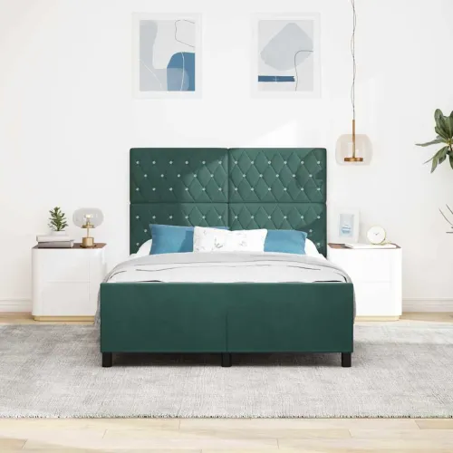 Box spring krevet Tamnozelena 140 x 190 cm Baršun - Tamnozelena 140 x 190 cm Kristal s dugmadima Cijena