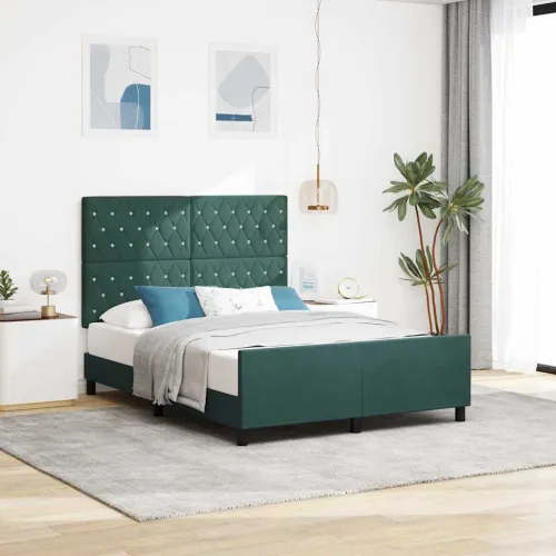 Box spring krevet Tamnozelena 140 x 200 cm Baršun - Tamnozelena 140 x 200 cm Kristal s dugmadima Cijena