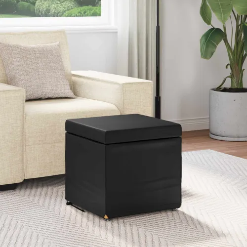 Stolica Crna 41 x 41 x 40 cm Umjetna Koža i Fino Radeći Drvo - Crna 40 cm Umjetna koža Cijena