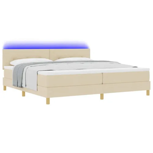 LED Box Spring Krevet s jastukom Krema 200 x 200 cm tkanina - Krema 200 x 200 cm Prošiveno gumbima Cijena