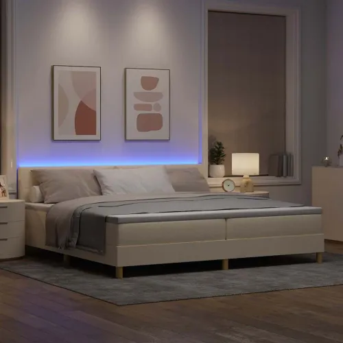 LED Box Spring Krevet s jastukom Krema 200 x 200 cm tkanina - Krema 200 x 200 cm Prošiveno gumbima Cijena