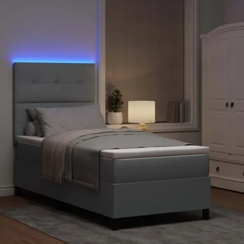 Box spring krevet Svjetlosiva 90 x 200 cm tkanina - Svjetlosiva 90 x 200 cm Prošiveno gumbima Cijena