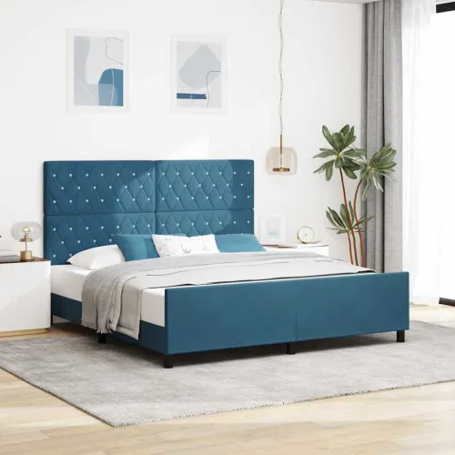 Box spring krevet Tamno plava 180 x 200 cm Baršun - Tamno plava 180 x 200 cm Kristal s dugmadima Cijena