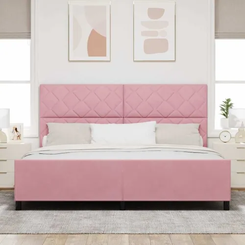 Box spring krevet Ružičasta 200 x 200 cm Baršun - Ružičasta 200 x 200 cm Dizajn s rombovima Cijena
