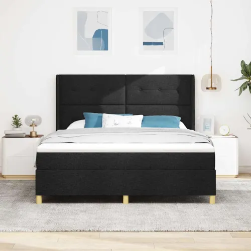 Box spring krevet s uzglavljem Crna 180 x 200 cm tkanina - Crna 180 x 200 cm Prošiveno gumbima Cijena