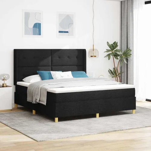 Box spring krevet s uzglavljem Crna 180 x 200 cm tkanina - Crna 180 x 200 cm Prošiveno gumbima Cijena