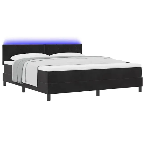 LED Box Spring Krevet s uzglavljem Crna 180 x 200 cm Baršun - Crna 180 x 200 cm Dizajn s rombovima Cijena