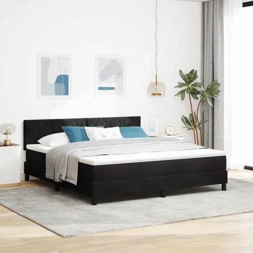 LED Box Spring Krevet s uzglavljem Crna 180 x 200 cm Baršun - Crna 180 x 200 cm Dizajn s rombovima Cijena