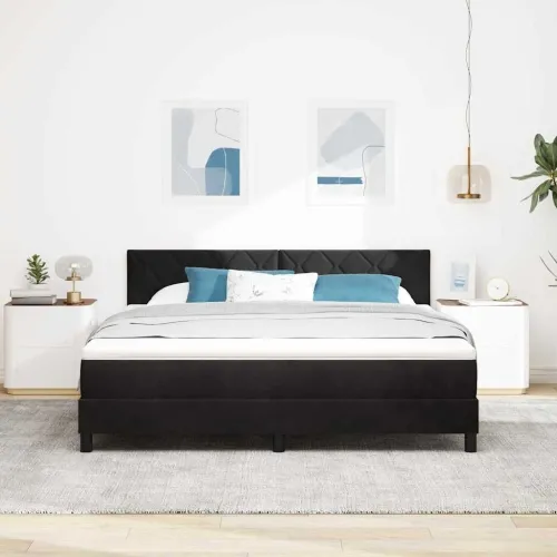 LED Box Spring Krevet s uzglavljem Crna 180 x 200 cm Baršun - Crna 180 x 200 cm Dizajn s rombovima Cijena