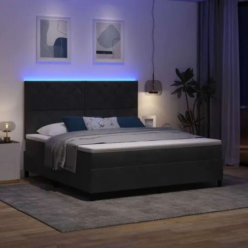 LED Box Spring Krevet s uzglavljem Crna 180 x 200 cm Baršun - Crna 180 x 200 cm Dizajn s rombovima Cijena