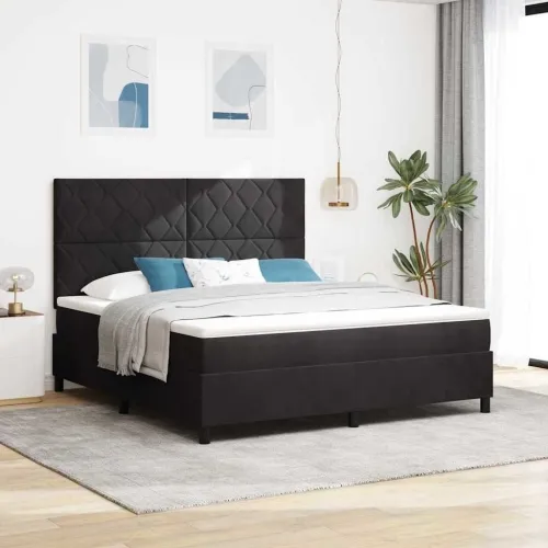 LED Box Spring Krevet s uzglavljem Crna 180 x 200 cm Baršun - Crna 180 x 200 cm Dizajn s rombovima Cijena