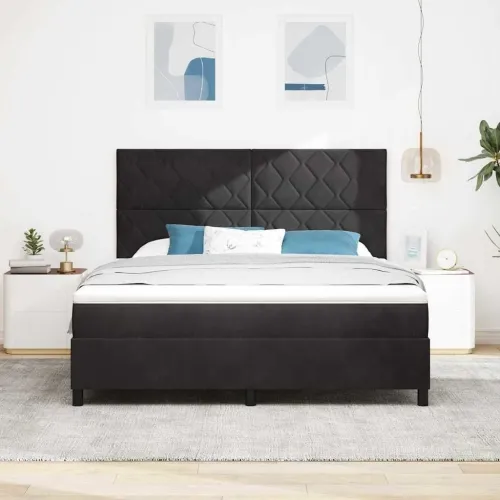 LED Box Spring Krevet s uzglavljem Crna 180 x 200 cm Baršun - Crna 180 x 200 cm Dizajn s rombovima Cijena