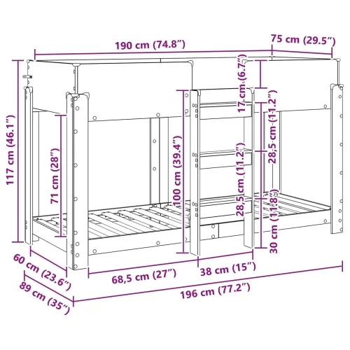 Krevet na kat za djecu Betonski sivi 75 x 190 cm - Beton siva 75 x 190 cm Cijena