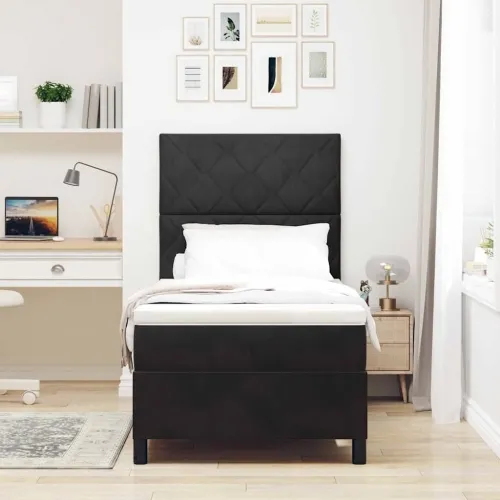 LED Box Spring Krevet s uzglavljem Crna 90 x 190 cm Baršun - Crna 90 x 190 cm Dizajn s rombovima Cijena