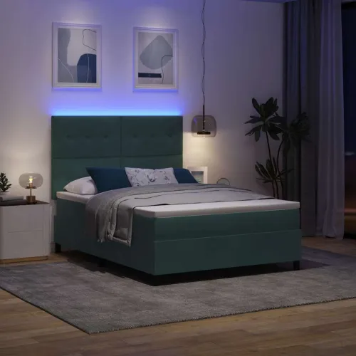 LED Box Spring Krevet Tamnozelena 160 x 200 cm Baršun - Tamnozelena 160 x 200 cm Prošiveno gumbima Cijena