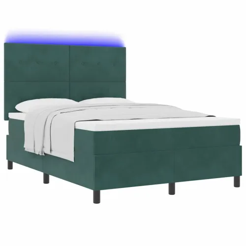 LED Box Spring Krevet Tamnozelena 160 x 200 cm Baršun - Tamnozelena 160 x 200 cm Prošiveno gumbima Cijena