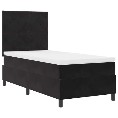 LED Box Spring Krevet s uzglavljem Crna 90 x 200 cm Baršun - Crna 90 x 200 cm Dizajn s rombovima Cijena