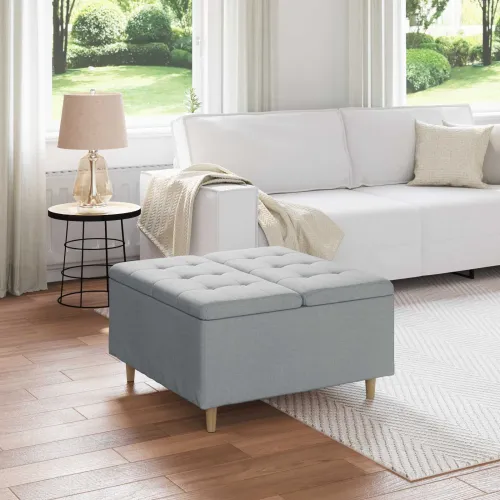 Otoman s pohranom Svijetlo siva 80 x 80 x 45 cm tkanina - Svjetlosiva 80 cm Tkanina Cijena