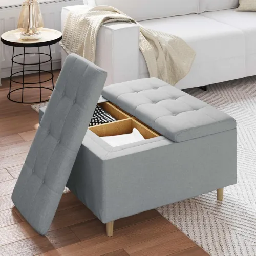 Otoman s pohranom Svijetlo siva 80 x 80 x 45 cm tkanina - Svjetlosiva 80 cm Tkanina Cijena