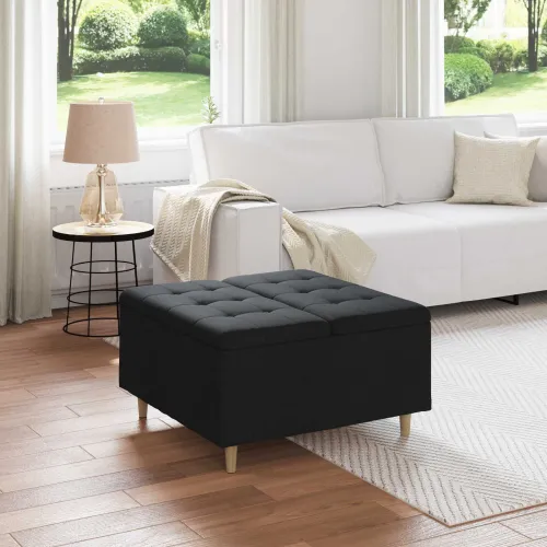Otoman s pohranom Crna 80 x 80 x 45 cm tkanina - Crna 80 cm Tkanina Cijena