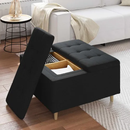 Otoman s pohranom Crna 80 x 80 x 45 cm tkanina - Crna 80 cm Tkanina Cijena