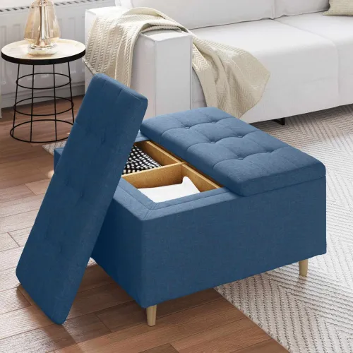 Otoman s pohranom Plava 80 x 80 x 45 cm tkanina - Plava 80 cm Tkanina Cijena