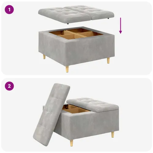 Otoman s pohranom Svijetlo siva 80 x 80 x 45 cm Baršun - Svjetlosiva 80 cm Baršun Cijena