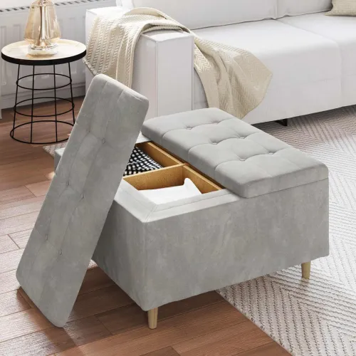 Otoman s pohranom Svijetlo siva 80 x 80 x 45 cm Baršun - Svjetlosiva 80 cm Baršun Cijena