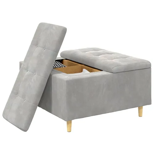 Otoman s pohranom Svijetlo siva 80 x 80 x 45 cm Baršun - Svjetlosiva 80 cm Baršun Cijena