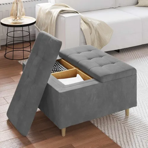 Otoman s pohranom Tamno siva 80 x 80 x 45 cm Baršun - Tamno siva 80 cm Baršun Cijena