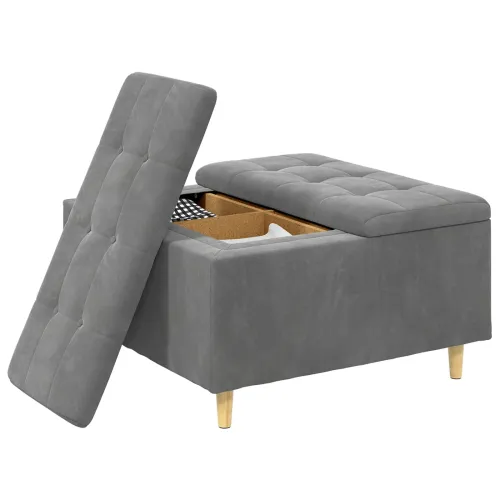 Otoman s pohranom Tamno siva 80 x 80 x 45 cm Baršun - Tamno siva 80 cm Baršun Cijena