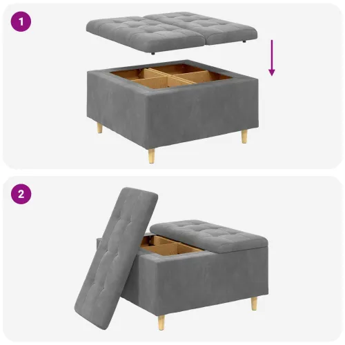 Otoman s pohranom Tamno siva 80 x 80 x 45 cm Baršun - Tamno siva 80 cm Baršun Cijena