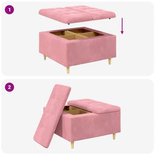 Otoman s pohranom Ružičasta 80 x 80 x 45 cm Baršun - Ružičasta 80 cm Baršun Cijena