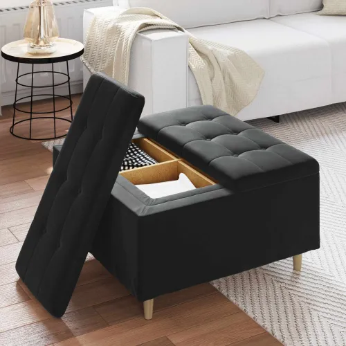 Otoman s pohranom Crna 80 x 80 x 45 cm Baršun - Crna 80 cm Baršun Cijena