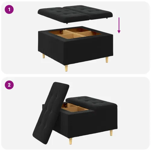 Otoman s pohranom Crna 80 x 80 x 45 cm Baršun - Crna 80 cm Baršun Cijena