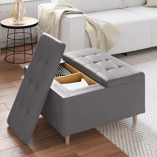 Otoman s pohranom Sivi 80 x 80 x 45 cm Umjetna koža - Sivi 80 cm Umjetna koža Cijena
