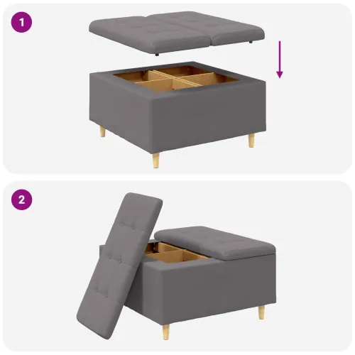 Otoman s pohranom Sivi 80 x 80 x 45 cm Umjetna koža - Sivi 80 cm Umjetna koža Cijena