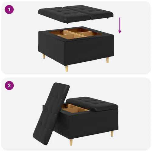 Otoman s pohranom Crna 80 x 80 x 45 cm Umjetna koža - Crna 80 cm Umjetna koža Cijena