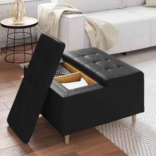 Otoman s pohranom Crna 80 x 80 x 45 cm Umjetna koža - Crna 80 cm Umjetna koža Cijena