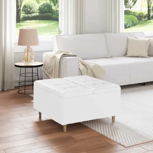 Otoman s pohranom Bijeli 80 x 80 x 45 cm Umjetna koža - Bijeli 80 cm Umjetna koža Cijena