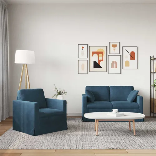 Set sofe 2 kom. Plava Baršun - Plava 1 sjedalo +2 sjedala (120 cm) Cijena