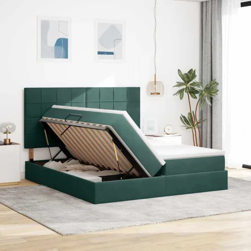 Krevet s od storage s pohranom Tamnozelena 180 x 200 cm Baršun - Tamnozelena 180 x 200 cm Blok sa kvadratićima Cijena