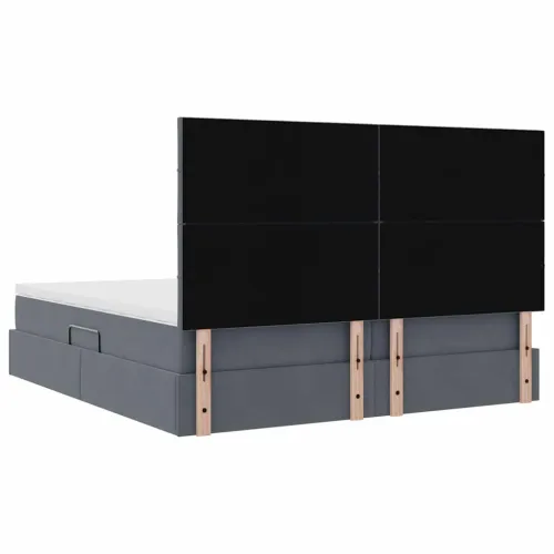 Krevet s od storage s uzglavljem Tamno siva 200 x 200 cm Baršun - Tamnosiva 200 x 200 cm Blok sa kvadratićima Cijena