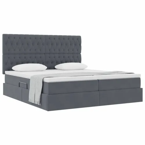 Krevet s od storage s uzglavljem Tamno siva 200 x 200 cm Baršun - Tamnosiva 200 x 200 cm Dizajn s jastučićima Cijena