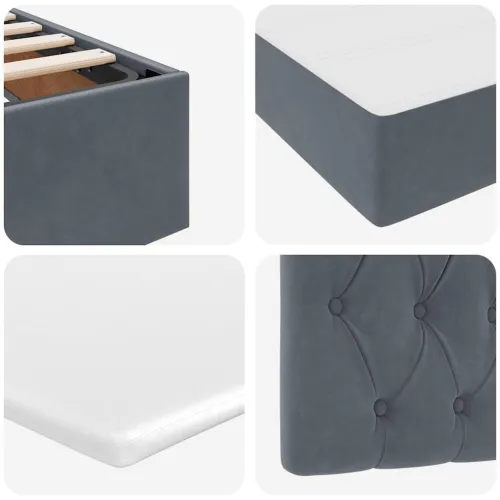 Krevet s od storage s uzglavljem Tamno siva 200 x 200 cm Baršun - Tamnosiva 200 x 200 cm Dizajn s jastučićima Cijena